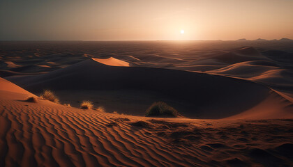 Fototapeta na wymiar Tranquil sunrise over majestic sand dunes in arid Africa generated by AI