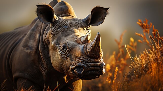 Closeup, rhino, morninglight, generative AI