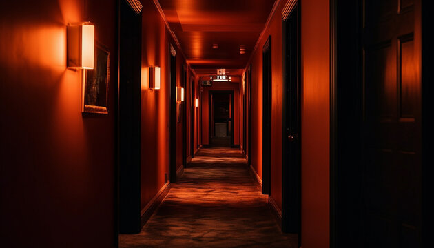 Spooky Corridor In Modern Building, Vanishing Point Leads To Mystery Generated By AI