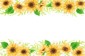Top and bottom frames of sunflowers painted with digital watercolor