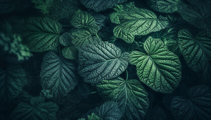 Naklejka na ściany i meble Vibrant green leaf veins create textured pattern in nature growth generated by AI