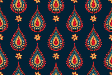 Paisley ethnic pattern design. floral pattern with paisley and indian flower motifs. damask style texture fabric for textil and decoration