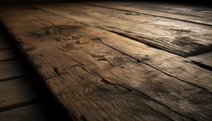 Rustic hardwood plank flooring creates antique backdrop for nature inspired design generated by AI