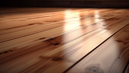 Hardwood flooring planks create an abstract pattern on table backdrop generated by AI