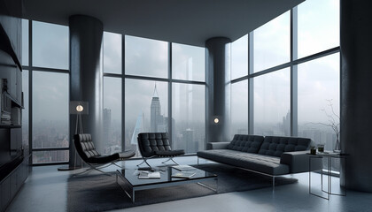Modern luxury apartment with bright cityscape view and elegant decor generated by AI
