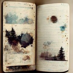 weathered diary pages with ink stains photo realistic old textured paper 