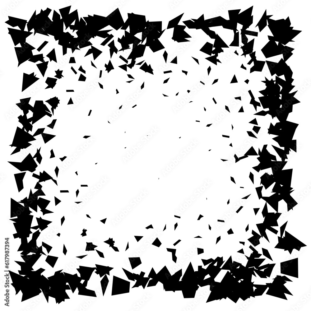 Poster debris and shatters in square shape. black broken pieces, specks, speckles, particles, shivers. abst
