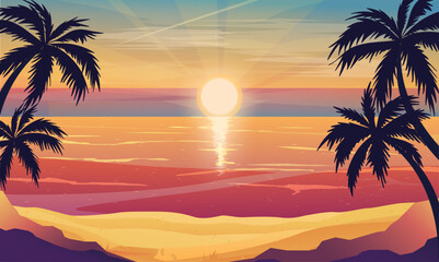 Fototapeta na wymiar Tropical beach sunrise landscape background