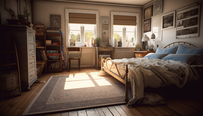 Comfortable modern bedroom design with elegant wood material and decoration generated by AI