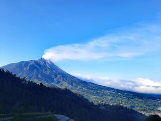 Fototapeta premium View of Mount Merapi in the morning in Boyolali, Central Java, Indonesia.