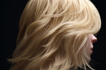 Naklejka premium close-up portrait of a blonde woman with perfect white hair color and hairstyle. Banner or poster. Social media content for beauty salons. hair dye color in the catalog. Generative AI