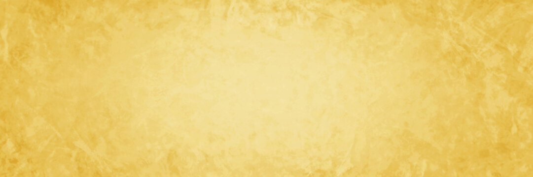 Yellow gold paper background texture, old distressed abstract marbled grunge textured border darker gold color, elegant yellow beige banner or header design
