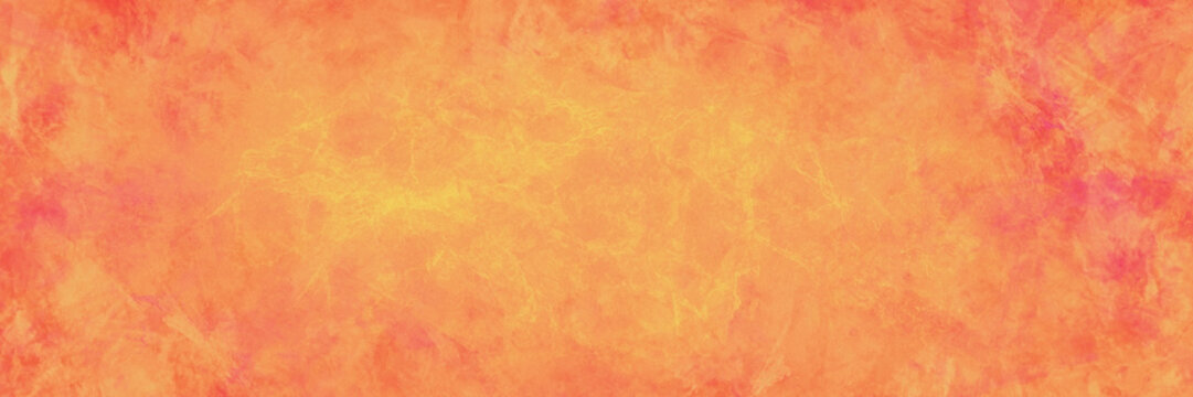 Hot abstract orange background with red pink and yellow gold painted texture, warm fall or autumn colors with marbled textured design on border, abstract burning fire illustration