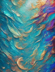 Abstract painting in blue and gold color with intricate and 3d design