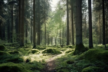 Beautiful natural scenery in the forest generative AI