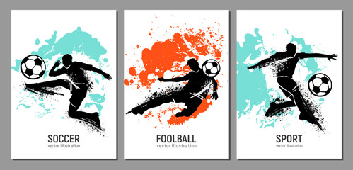 Set of postcards dedicated to football (soccer). Martial art in abstract style. Vector templates for card, poster, flyer, banner and other. © Nadin_Koryukova