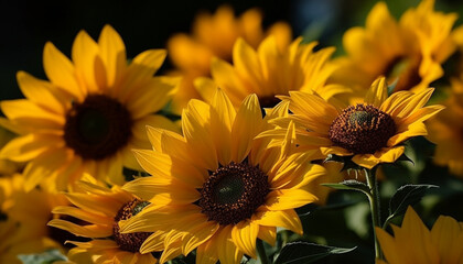 Obraz premium Vibrant sunflower shines in nature yellow beauty, a summer bouquet generated by AI