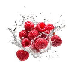 Raspberry in water splash on white background. Generative AI
