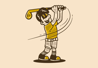 Mascot character design of a guy holding a golf stick