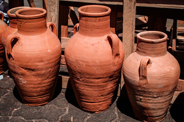 Fototapeta na wymiar Handcrafted vases, indigenous ceramics, Brazilian Amazon, terracotta vases, baked clay vases, or ceramic vases, Amazonian ceramics, clay jar