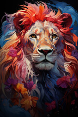 Colorful Palette-knife drawing of a Lion. Using Primary Colors.