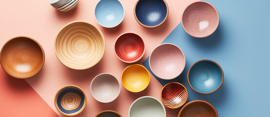 small round porcelain bowls arranged in a diagonal row Generated by AI