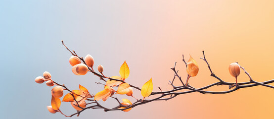 the branch of a plant with leaves against an orange and blue sky Generated by AI
