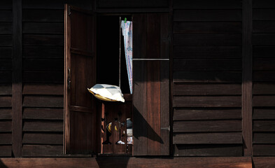 traditional malay wooden house window - obrazy, fototapety, plakaty
