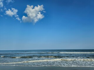 Incoming Ocean Waves and Small Clouds at Hilton Head Island