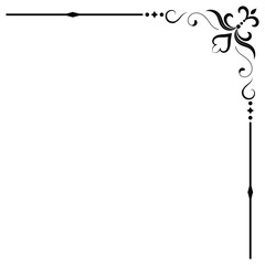 Thin line vintage corner. Medieval period of the Victorian dynasty. Fancy black monogram frame design element abstract icon collection Flower simple symbol
