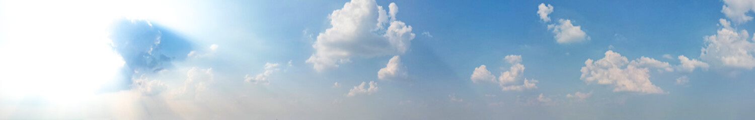 Panorama view of the bright light and blue sky is a sight to behold evoking feelings of serenity.