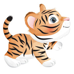 Cute tiger poses watercolor illustration