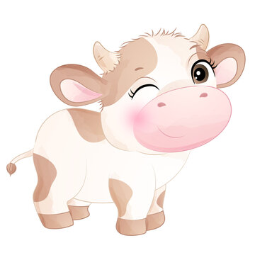 Cute cow poses watercolor illustration