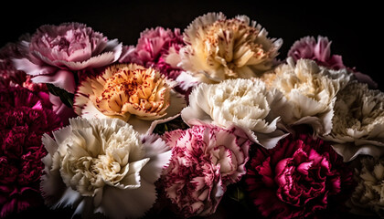 Vibrant bouquet of multi colored chrysanthemums, daisies, and carnations generated by AI