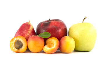 Multivitamin and juicy rich fruits over white background