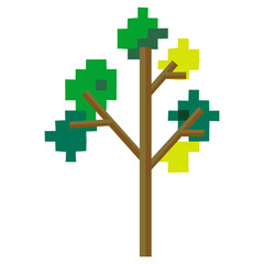 Green tree pixel icon. Design logo, mobile app, sticker, embroidery. Game assets 8-bit sprite