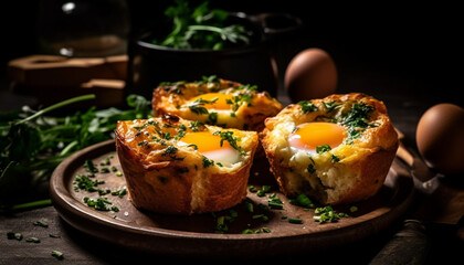 A rustic plate of grilled meat and vegetables, ready to eat generated by AI