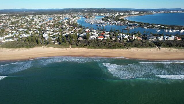 Aerial View Of Kawana Beach And Mooloolah River In Queensland, Australia.