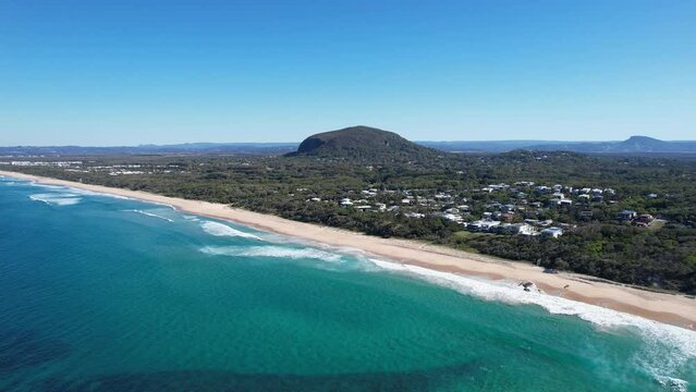 Scenic Yaroomba Beach And Mount Coolum, Sunshine Coast In Queensland, Australia - aerial drone shot