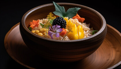 Fresh gourmet meal with healthy eating salad and seafood appetizer generated by AI