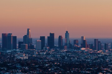 city skyline at sunset Los Angeles