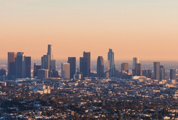 city skyline at sunset