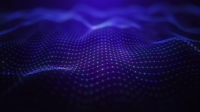 Purple color particles wave flowing with lines and dots connection, Digital cyberspace is futuristic, Technology blockchain network abstract background, Seamless Loop, 4K