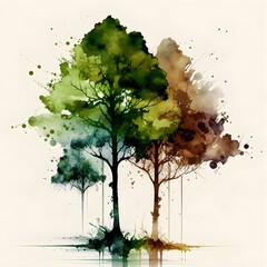 water color art trees wallpaper  - obrazy, fototapety, plakaty