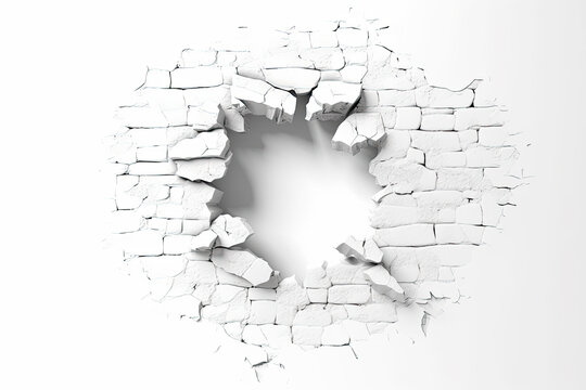 Fototapeta Hole in white brick wall, Generative AI