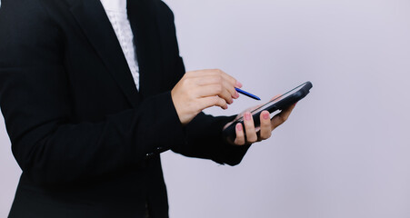 Businessman using digital smart phone with modern mobile phone. New technologies for success...