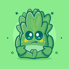 kawaii lettuce vegetable character mascot with sad expression isolated cartoon in flat style design 