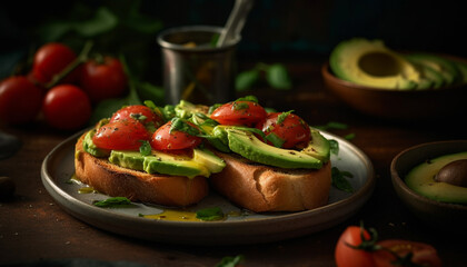 Healthy gourmet lunch Grilled vegetable ciabatta with avocado guacamole generated by AI