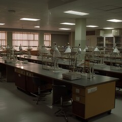 old chemical Laboratory Full of Analyzing Machines, Test Tubes and Beakers. Generative ai