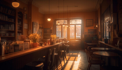 Obraz premium Modern rustic elegance illuminates comfortable home interior with old fashioned decor generated by AI